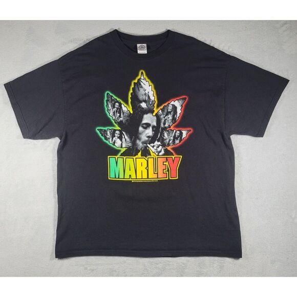 Delta Pro Weight 2007 Bob Marley Y2K‎ Rasta Pot Leaf Mens 2XL Black Graphic Tee - Picture 1 of 8